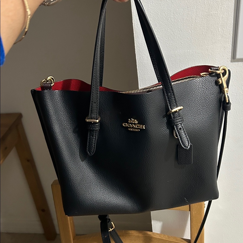 Coach Black Leather Tote with Red Interior and Gold Hardware - Picture 6 of 10